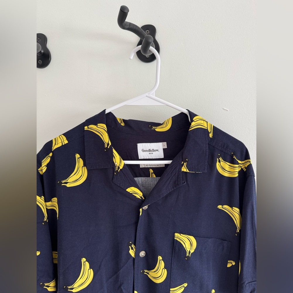 Goodfellow & Co Navy Banana Print Shirt - Picture 2 of 3
